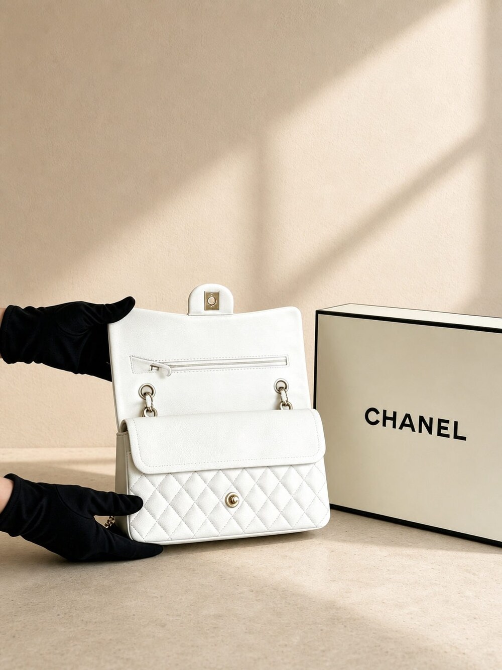 Chanel Classic Medium White Caviar Leather Flap Bag - Picture 6 of 6